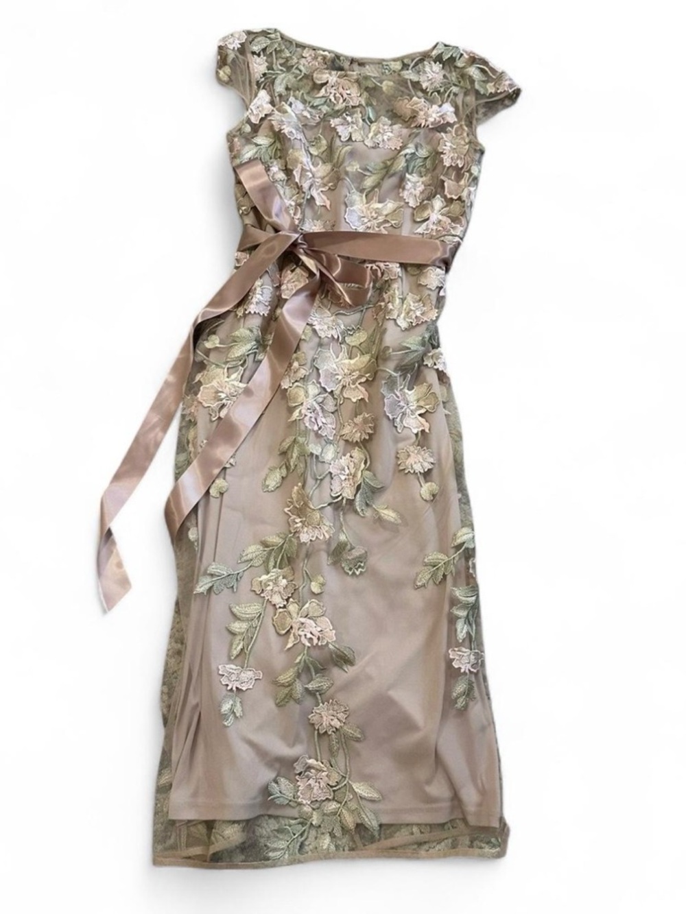 Adrianna Papell Blush Pink Floral Appliqué Midi Dress